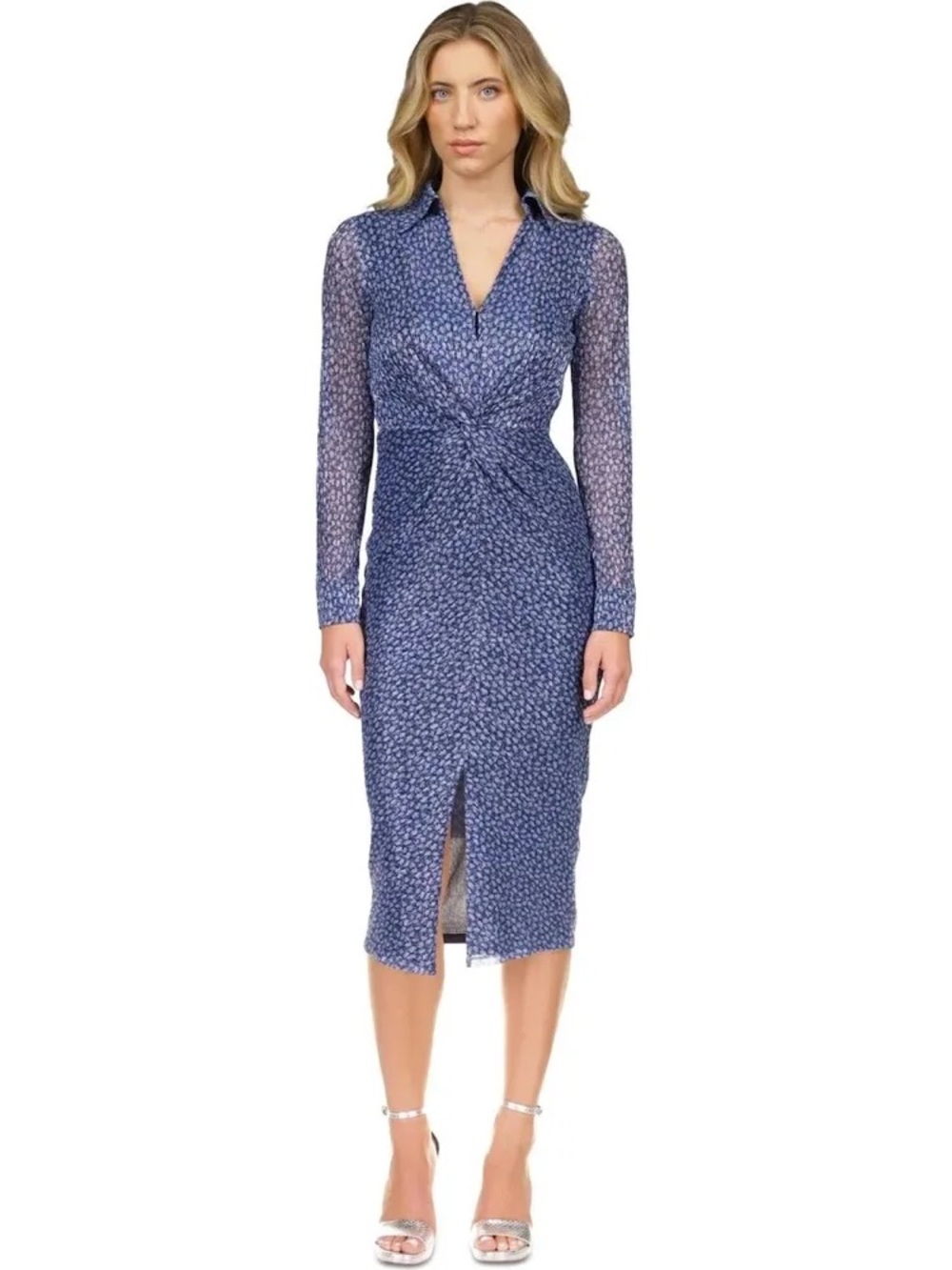 Michael Kors Twist-Front Shimmer Midi Dress